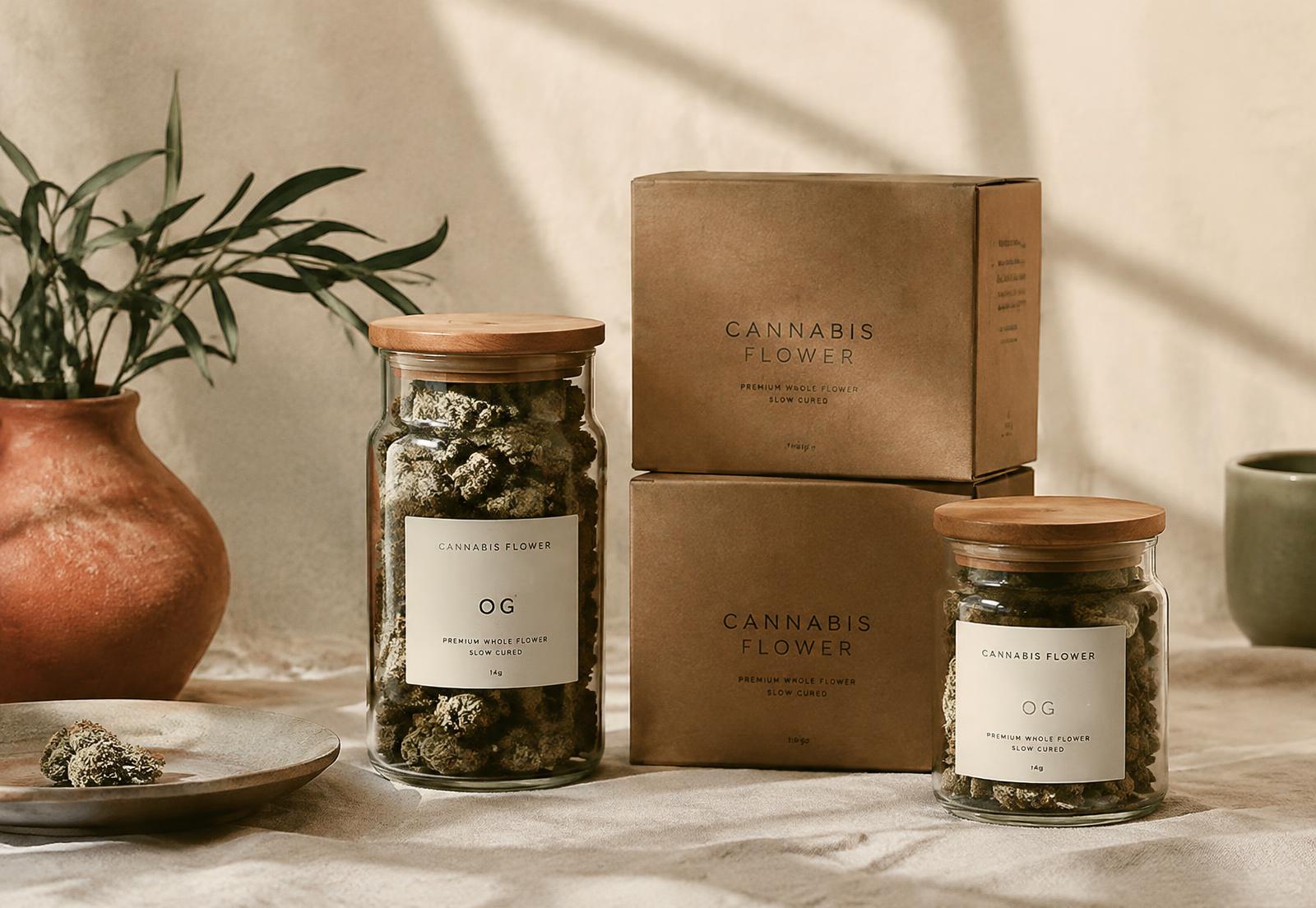 Cannabis flower jars and wholesale cases